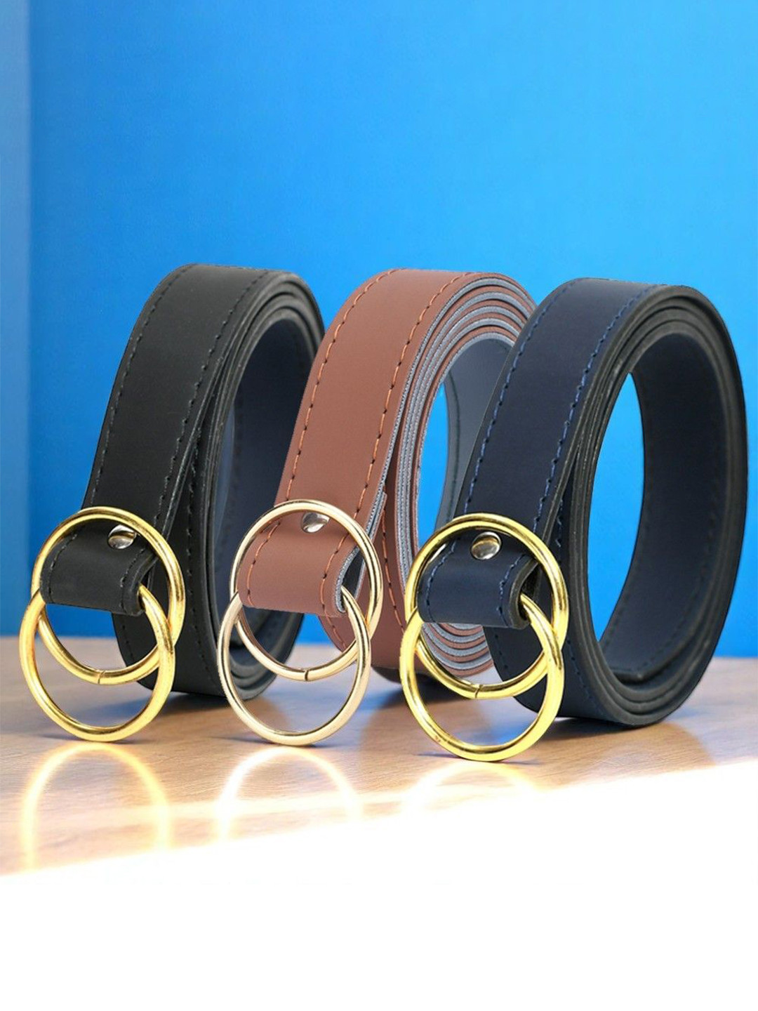 DressBerry Women Pack of 3 Formal Solid D-Ring Closure Belt