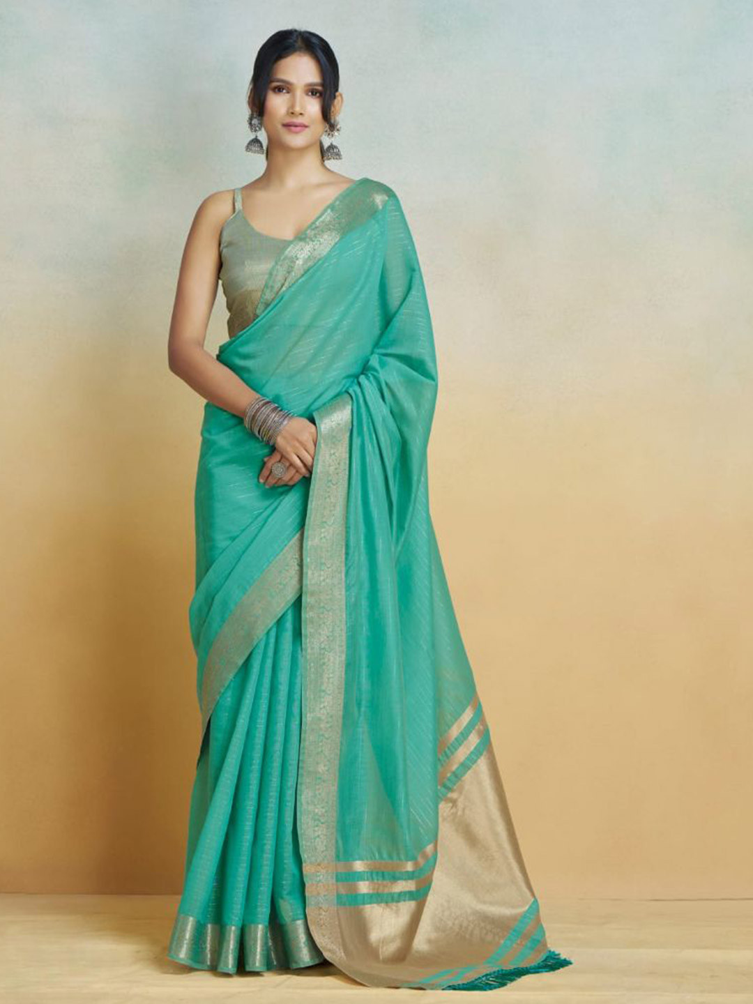 all about you Striped Zari Art Silk Khadi Saree