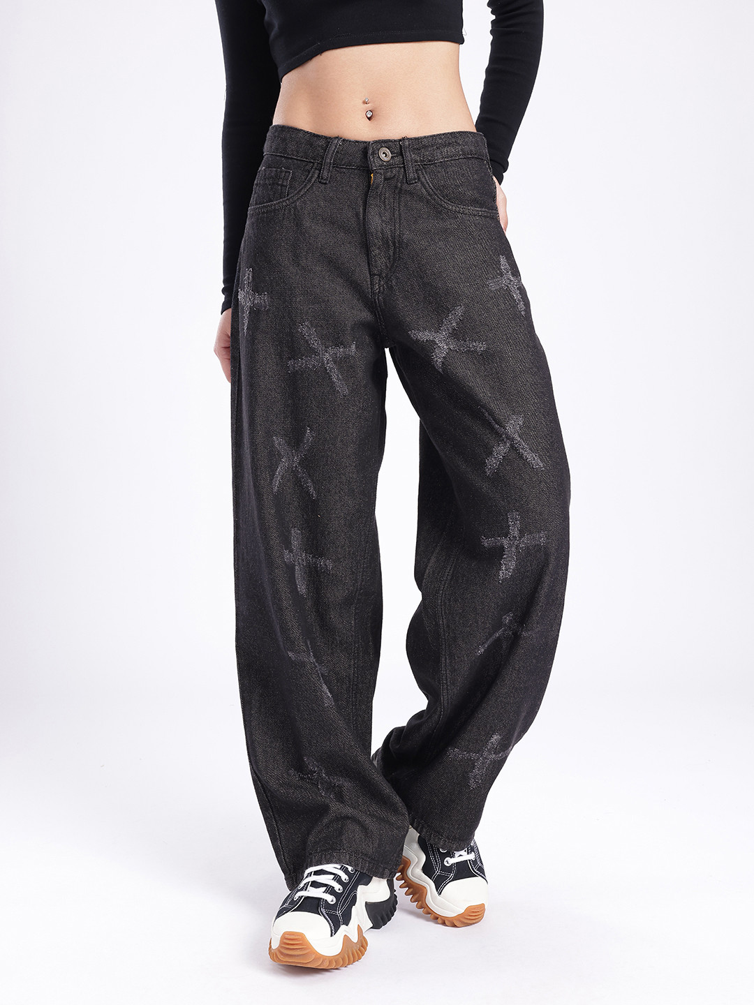 glitchez Women Baggy Cat Scratched Jeans