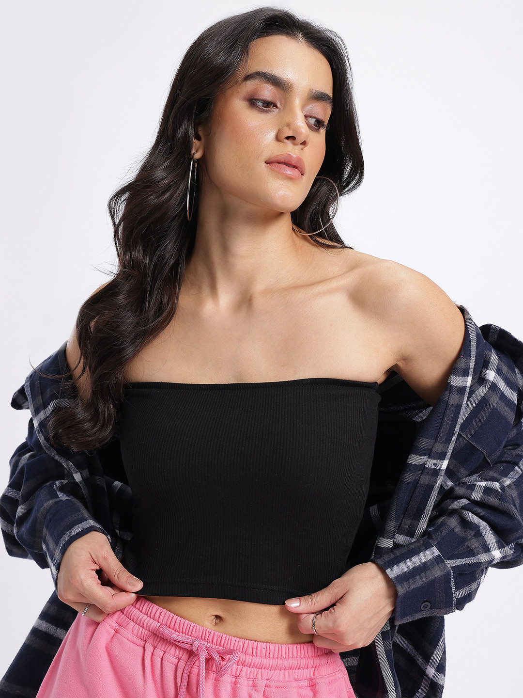 glitchez Strapless Ribbed Crop Bandeau Top
