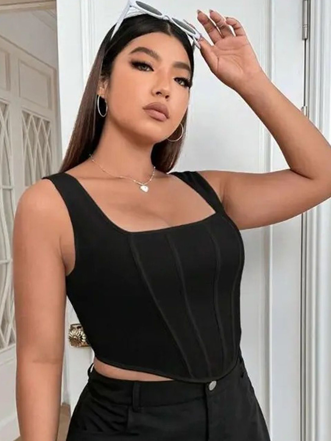 Projas Women Solid Corset Crop Top