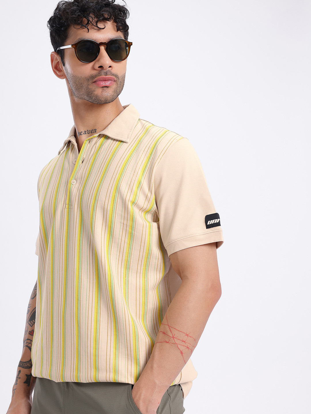 UNRL Multi-Striped Polo Collar T-shirt