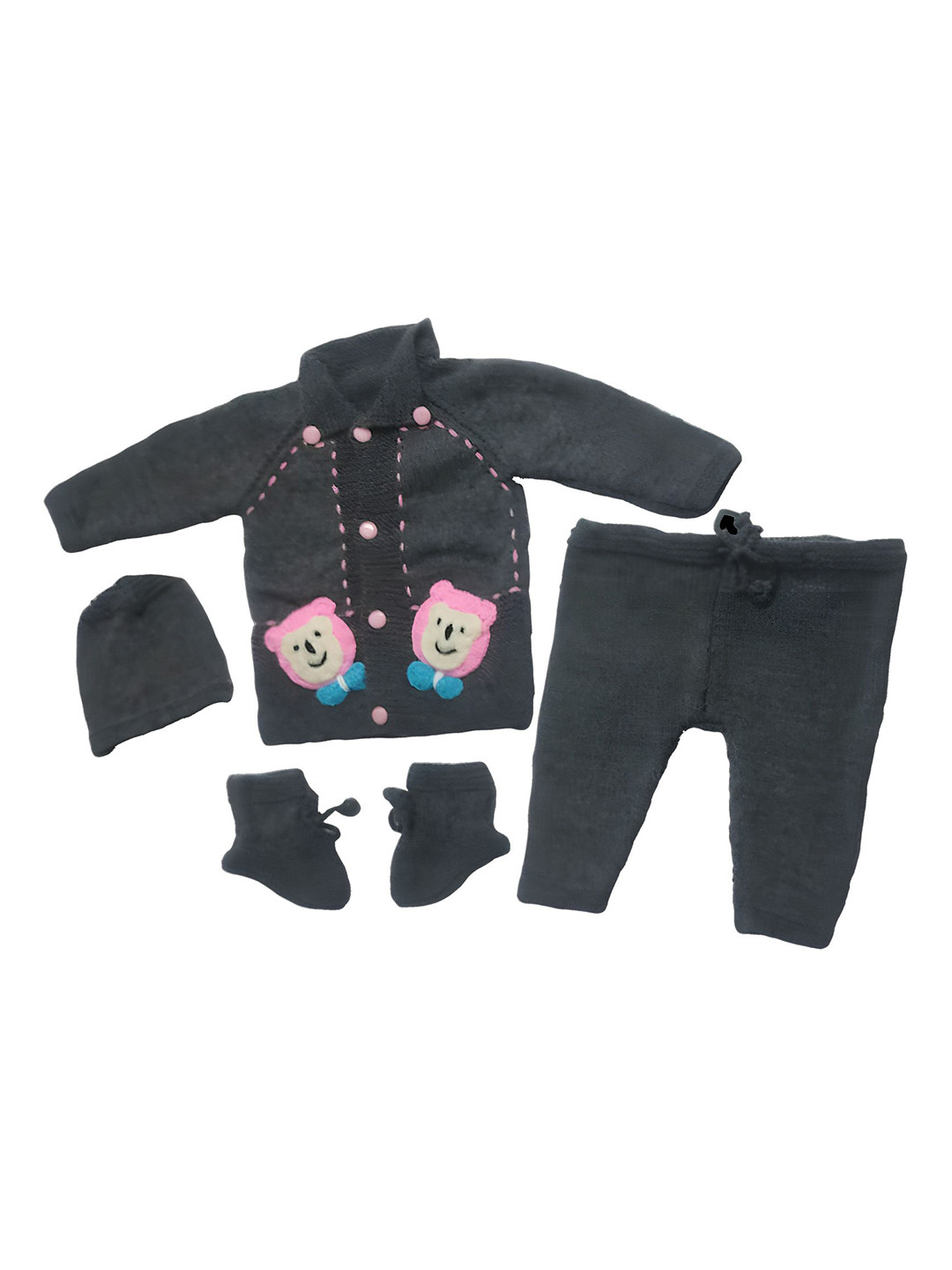 Cute Collection Kids Printed Woollen Cardigan With Pajami , Cap & Pair of Socks