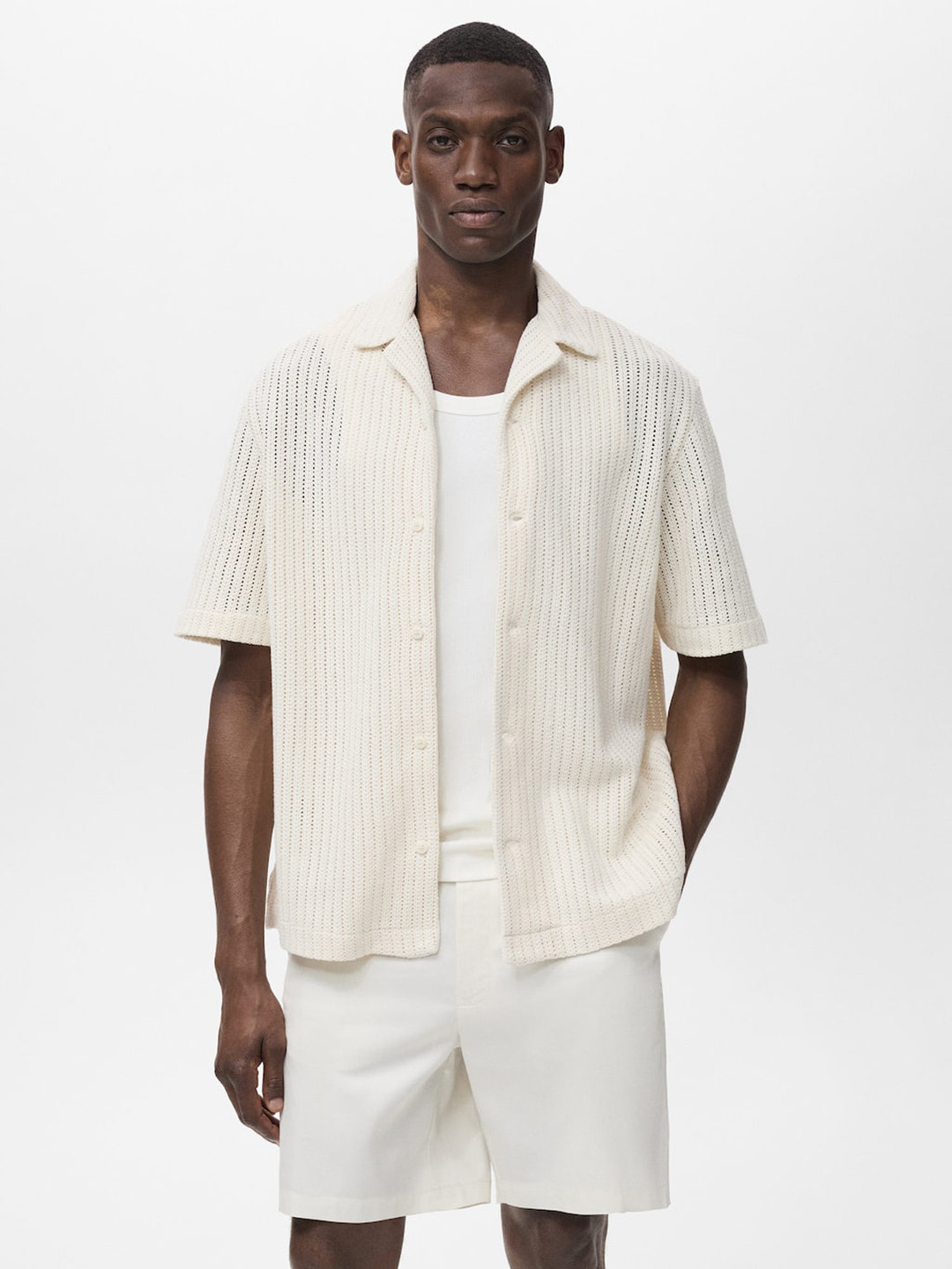 MANGO MAN Openwork Knit Casual Shirt