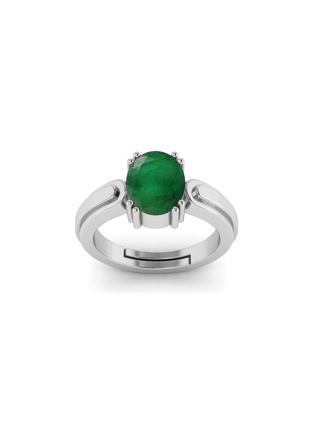 RRVGEM Silver Plated 6.25 Ratti 5.70 KT Emerald Adjustable Ring