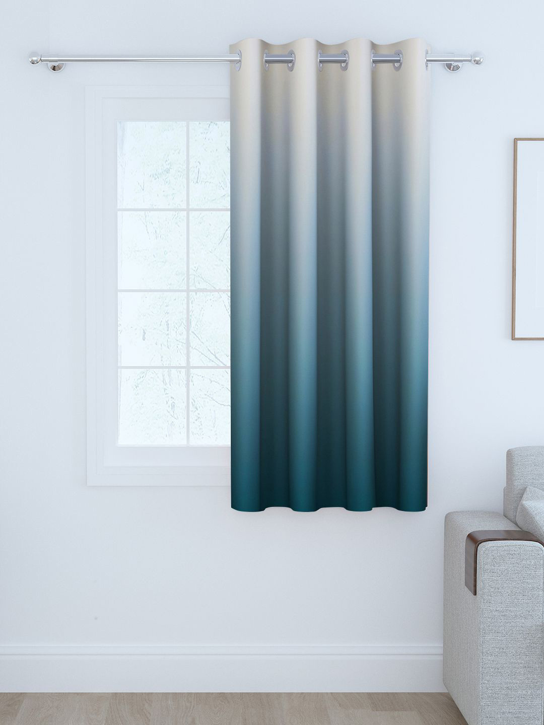 Story@home Blue & Grey Colourblocked Room Darkening Window Curtain