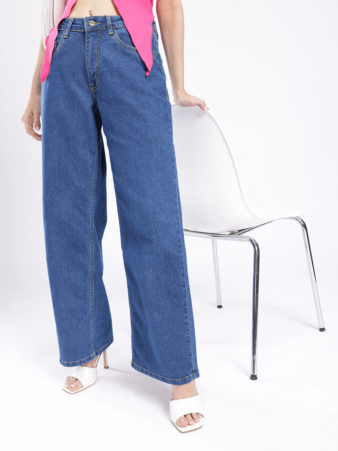 glitchez Women Light Shade Baggy Wide-Leg Jeans