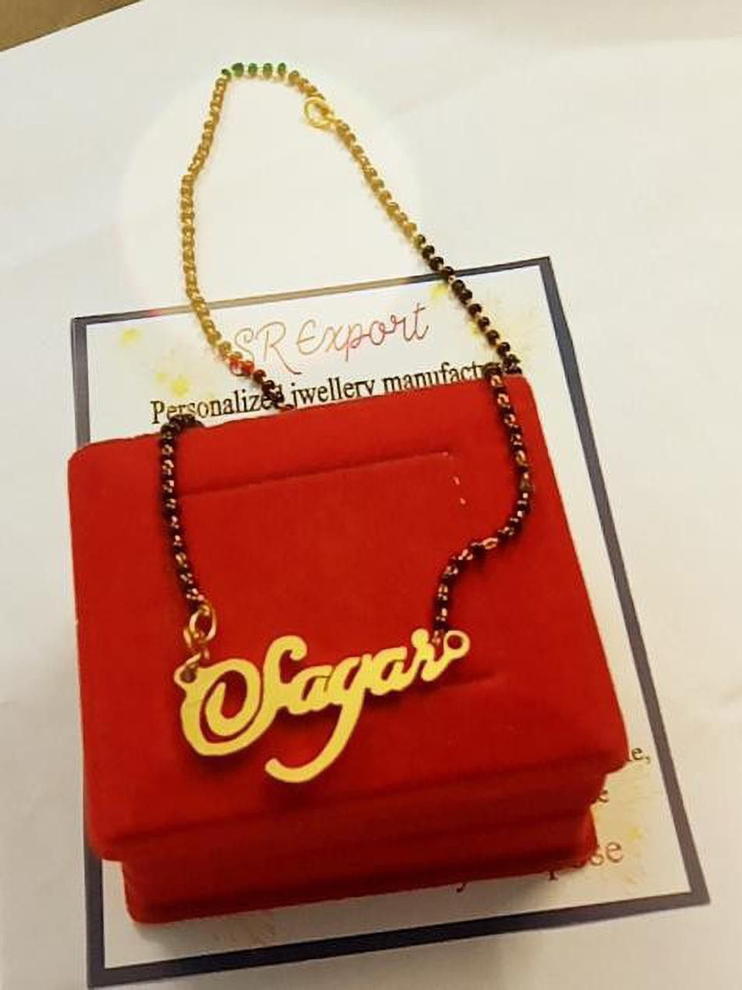 SR Export Gold-Plated Beaded Sagar Name Pendant Necklace