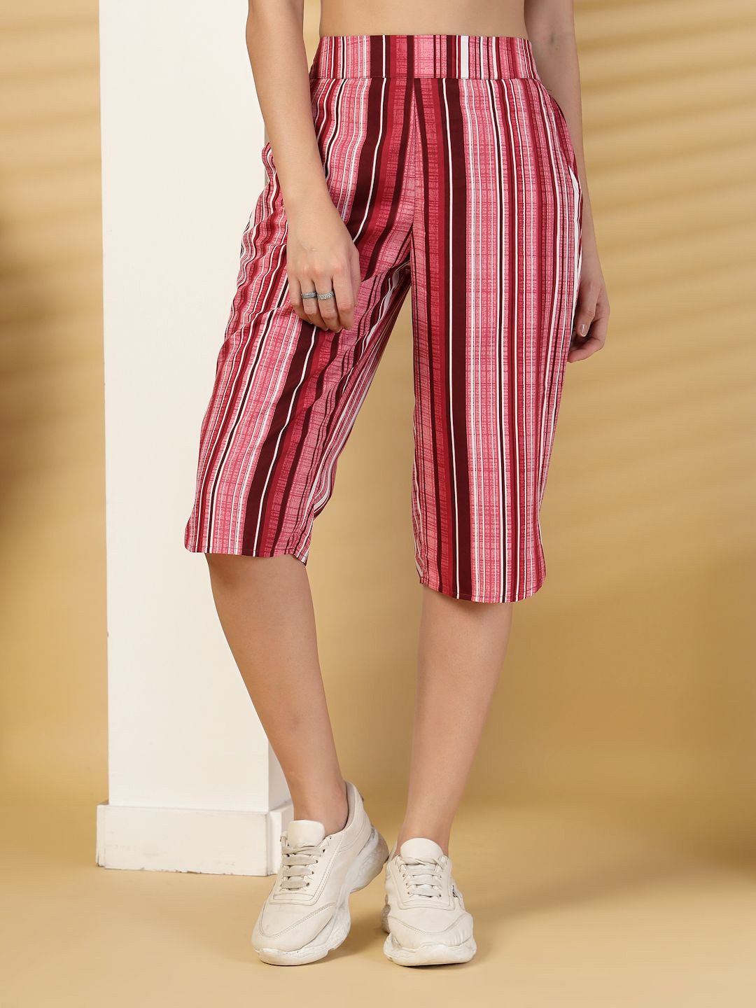 BEING NAUGHTY Women Striped Relaxed Fit Mid-Rise Capris