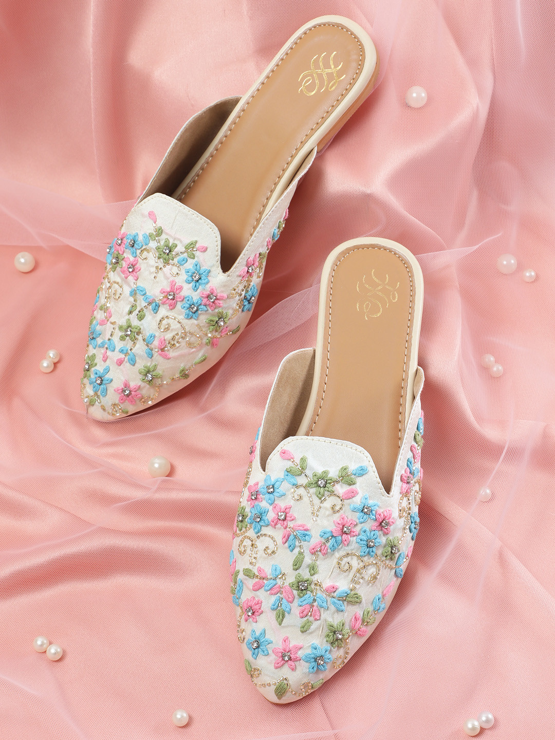 House of Pataudi Embroidered Detailed Mules
