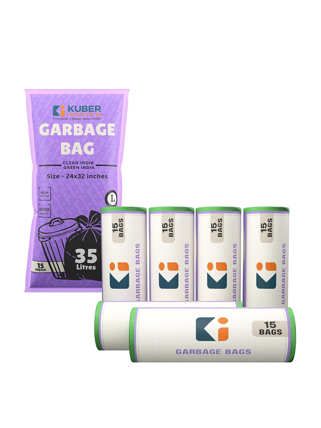 Kuber Industries 90-PCS Green Premium Garbage Bags For Dustbin