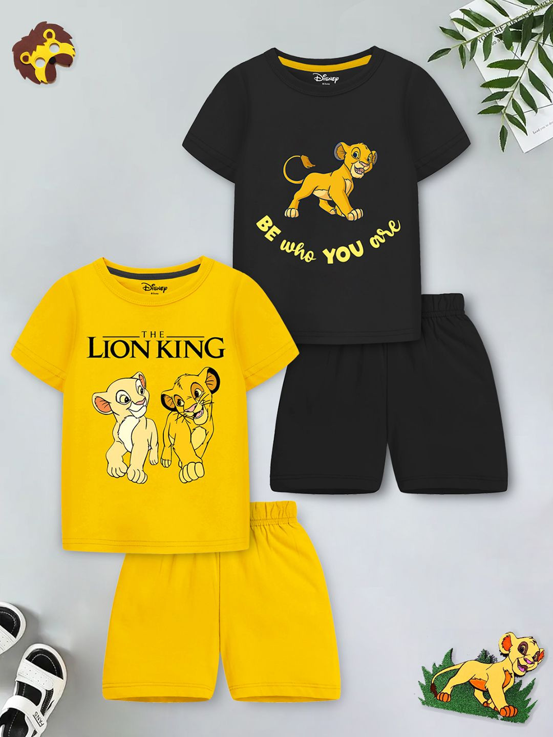 Disney By Miss and Chief Boys Pack Of 2 Lion King Printed Short Sleeves T-shirt & Shorts