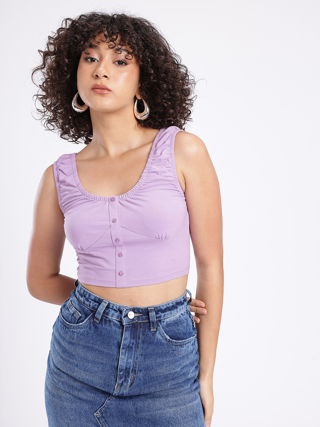 glitchez Gathered Scoop Neck Fitted Crop Top