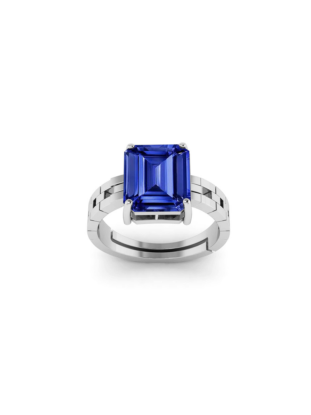 RRVGEM 11.50 KT Blue Sapphire Stone Silver Plated Adjustable Ring
