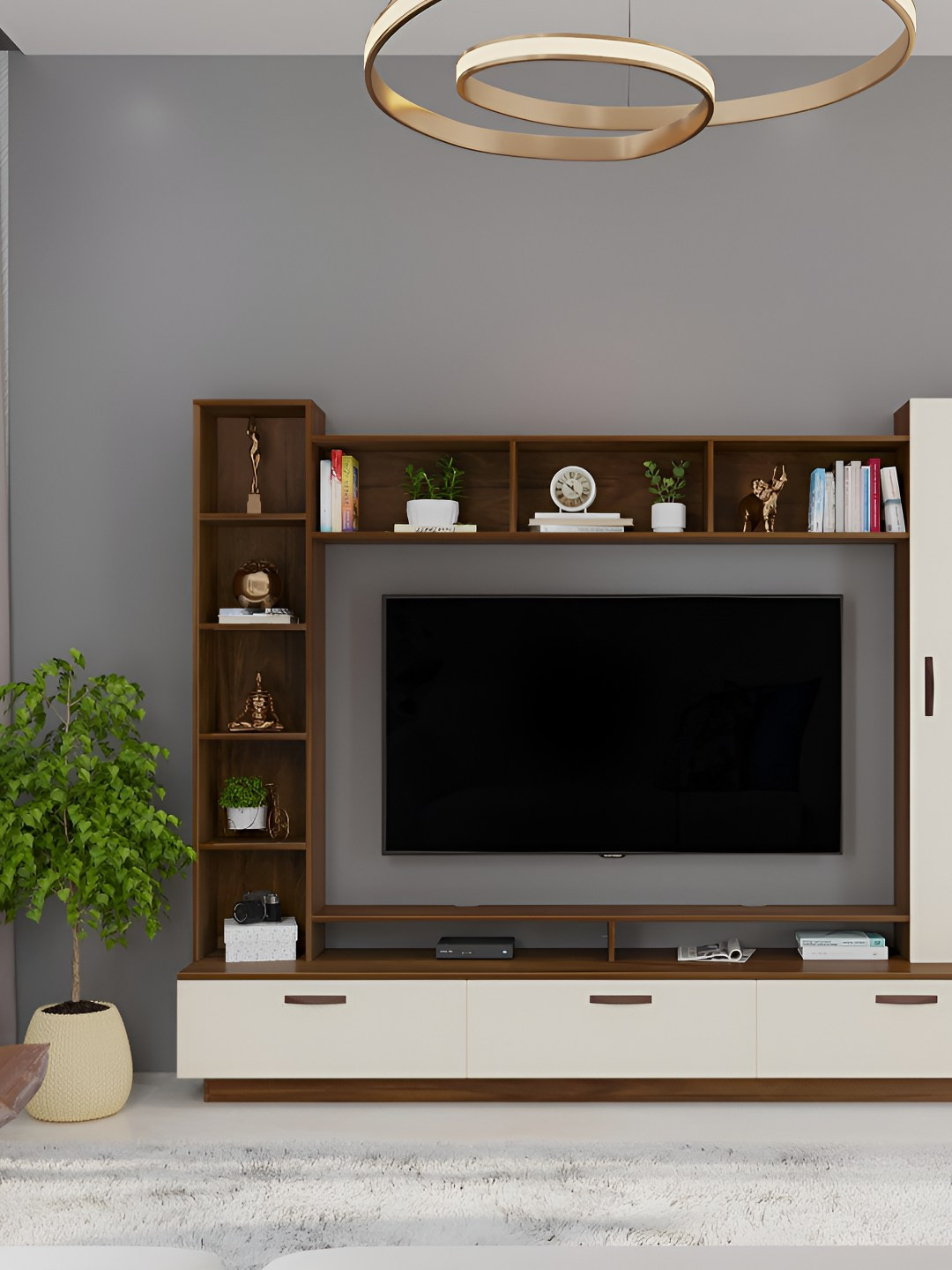 bluewud Fenily Brown & Beige Wooden TV Entertainment Unit