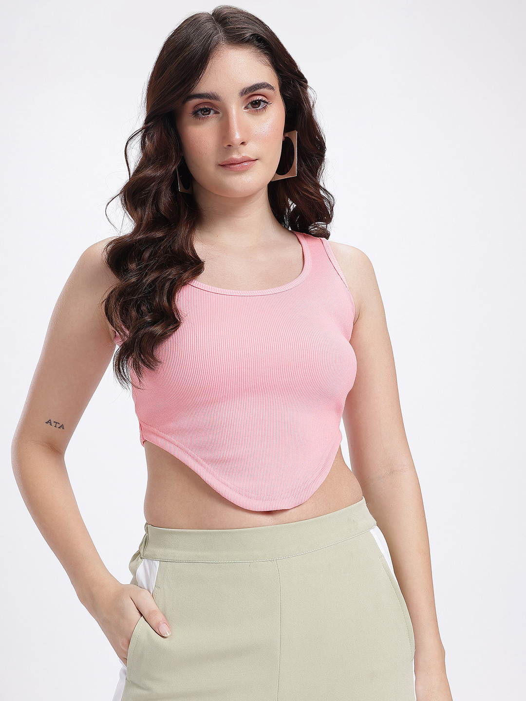 glitchez Ribbed Corset Hem Fitted Crop Top
