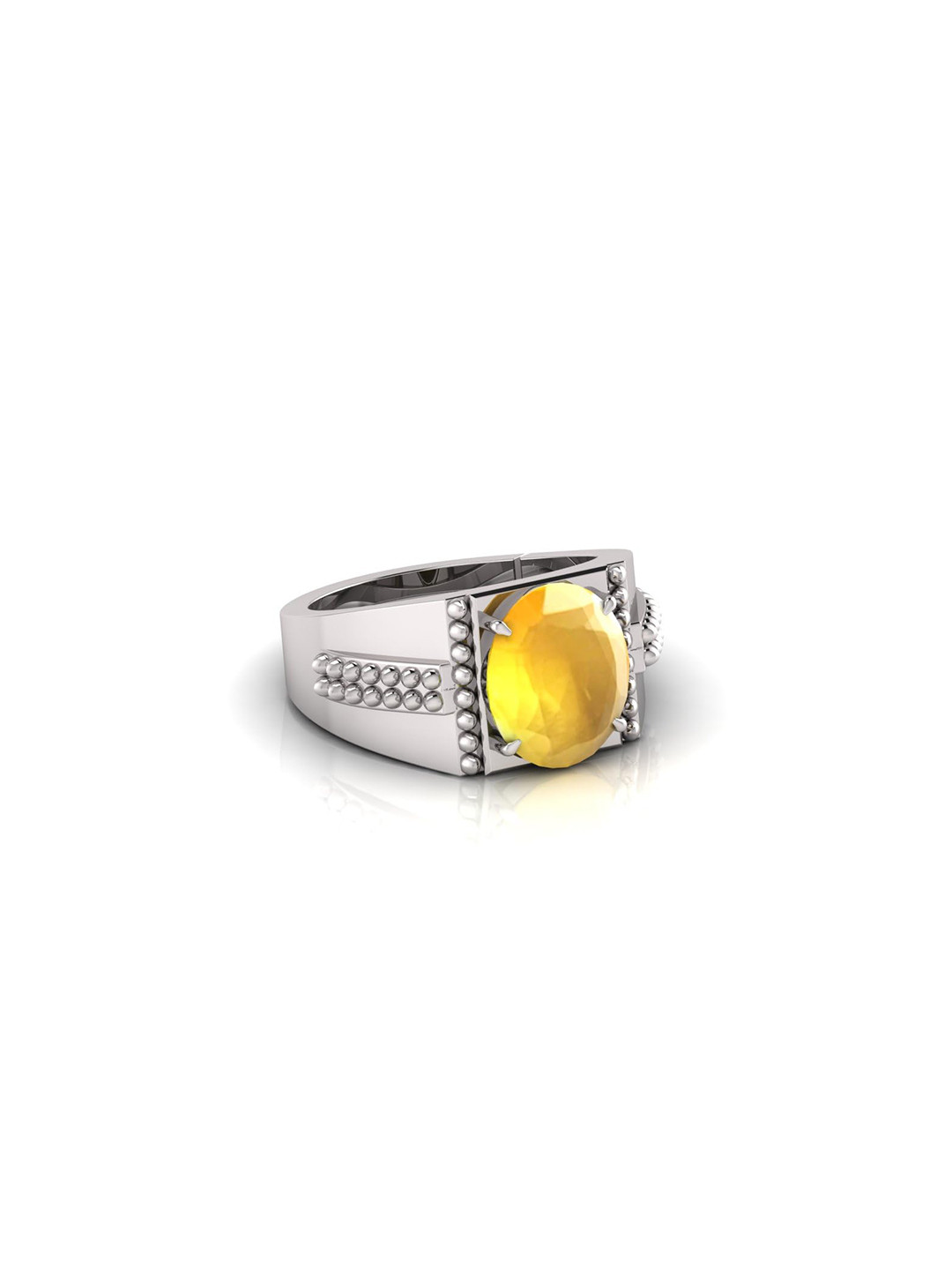 RRVGEM 11.25 KT Yellow Sapphire Silver Plated Ring Astrological Adjustable Ring Size 16-22 for M