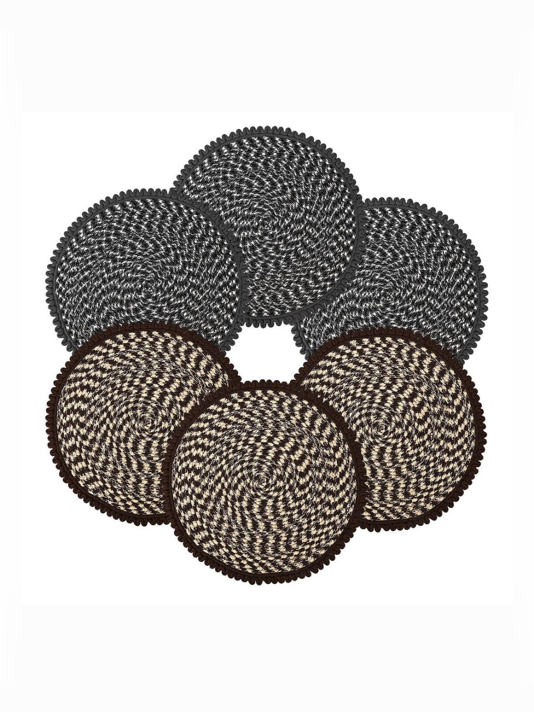 Aura Pack of 6 Cream & Grey Round Durable Door & Bathroom Mat
