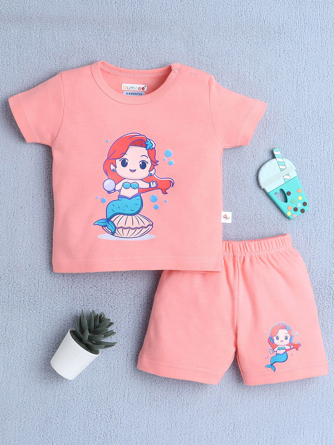 BUMZEE Girls Printed Short Sleeves Pure Cotton T-shirt With Shorts