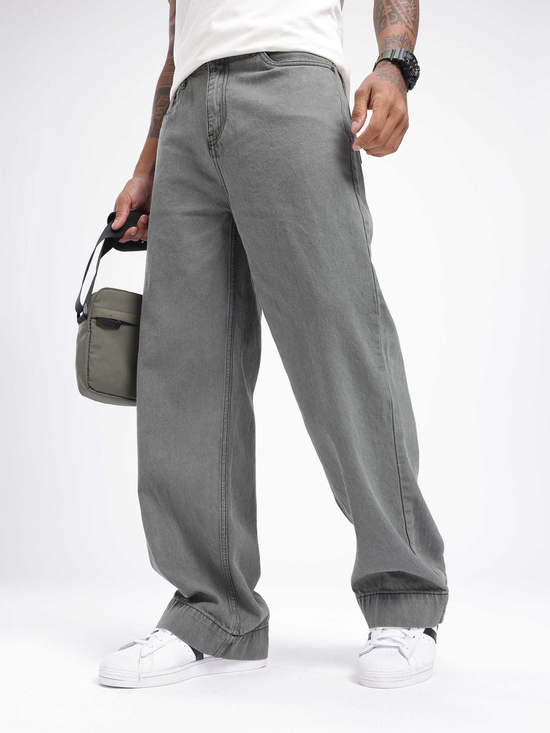 glitchez Men Casual Mid-Rise Relaxed Wide Leg Jeans