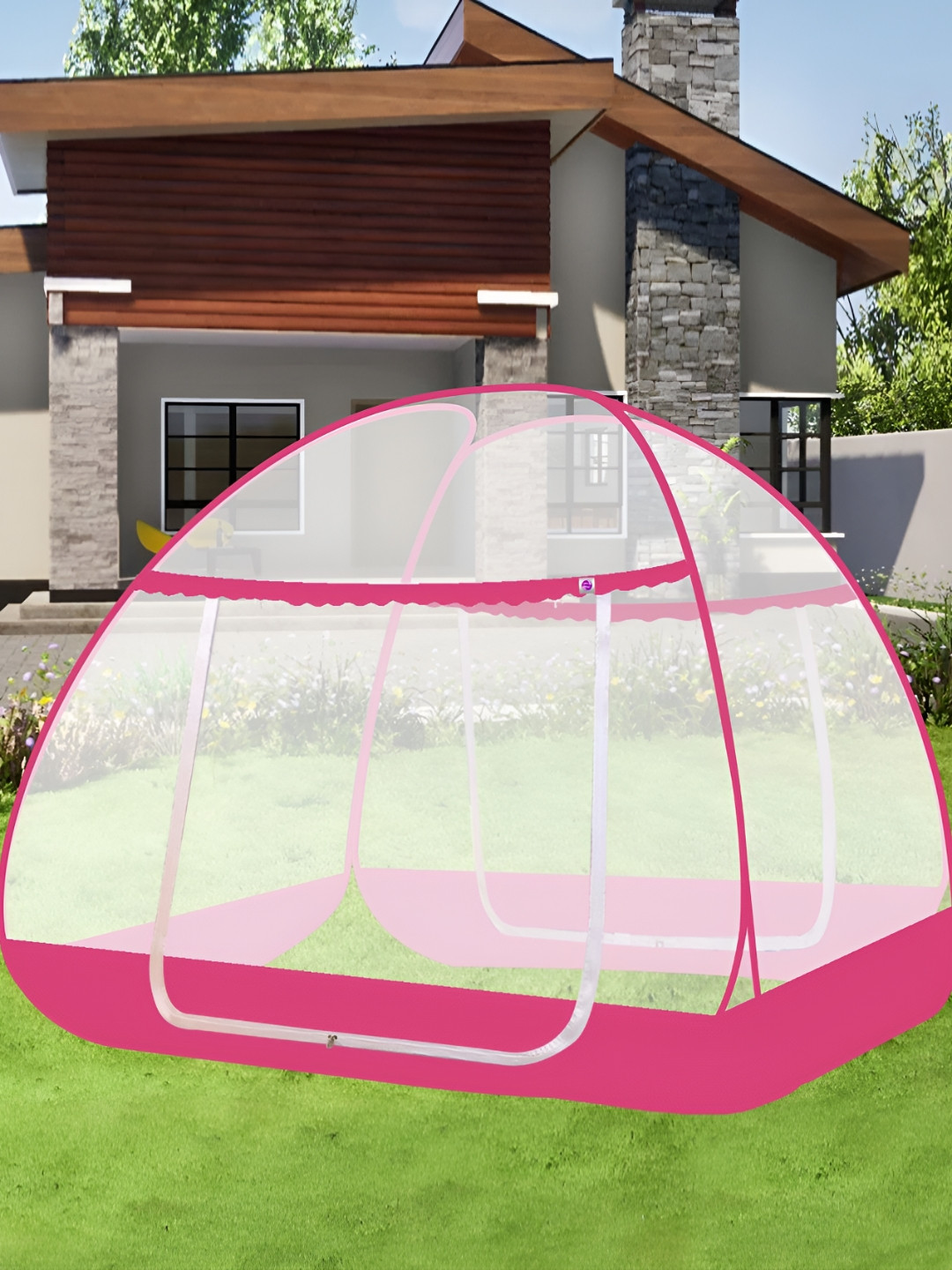 Silver Shine Pink And White King Size Tent Mosquito Net
