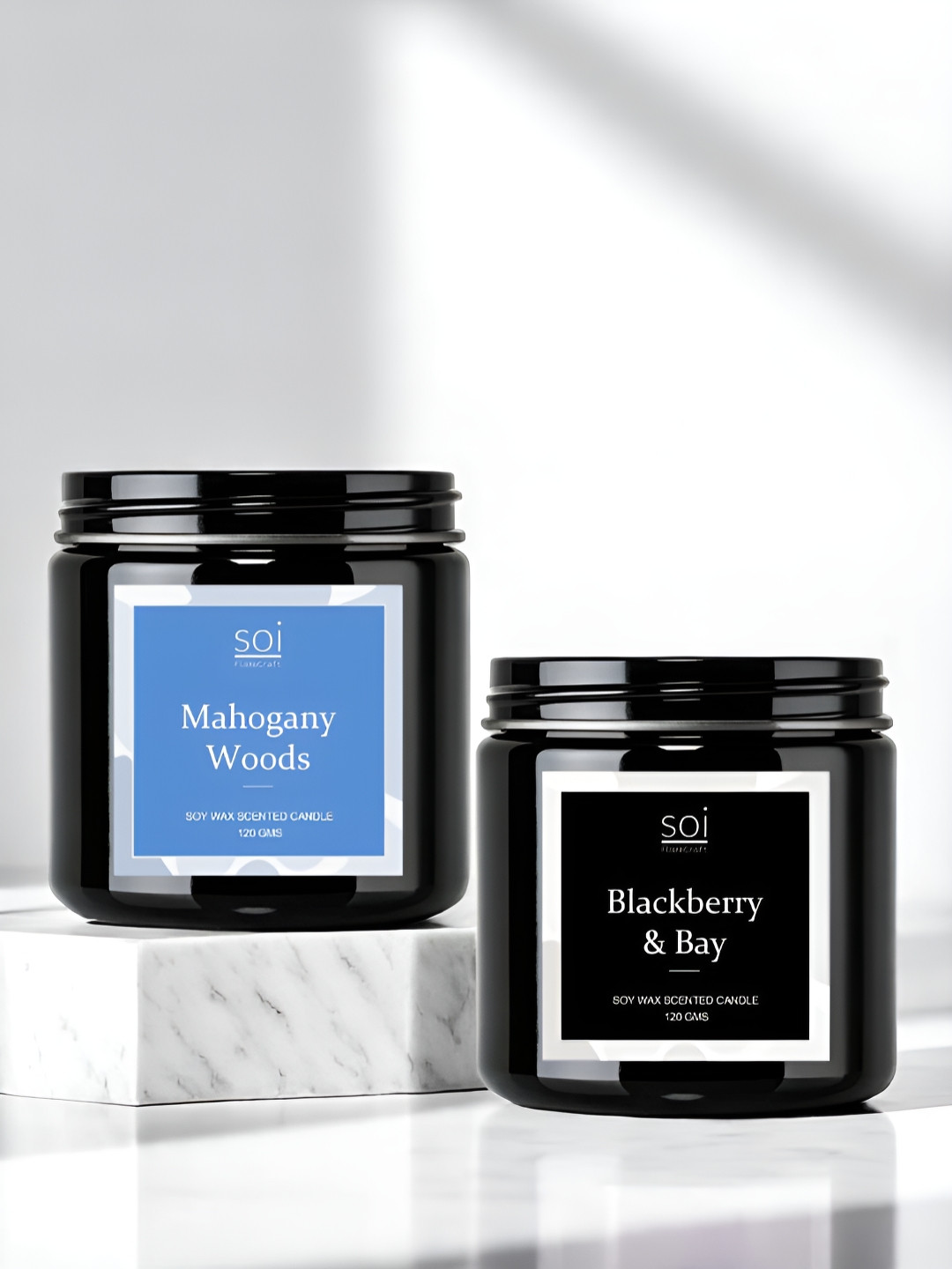 Soi FlameCraft Mahogany Woods fragrance Ember 2Pcs Mahogany Woods and Blackberry & Bay Jar Candles