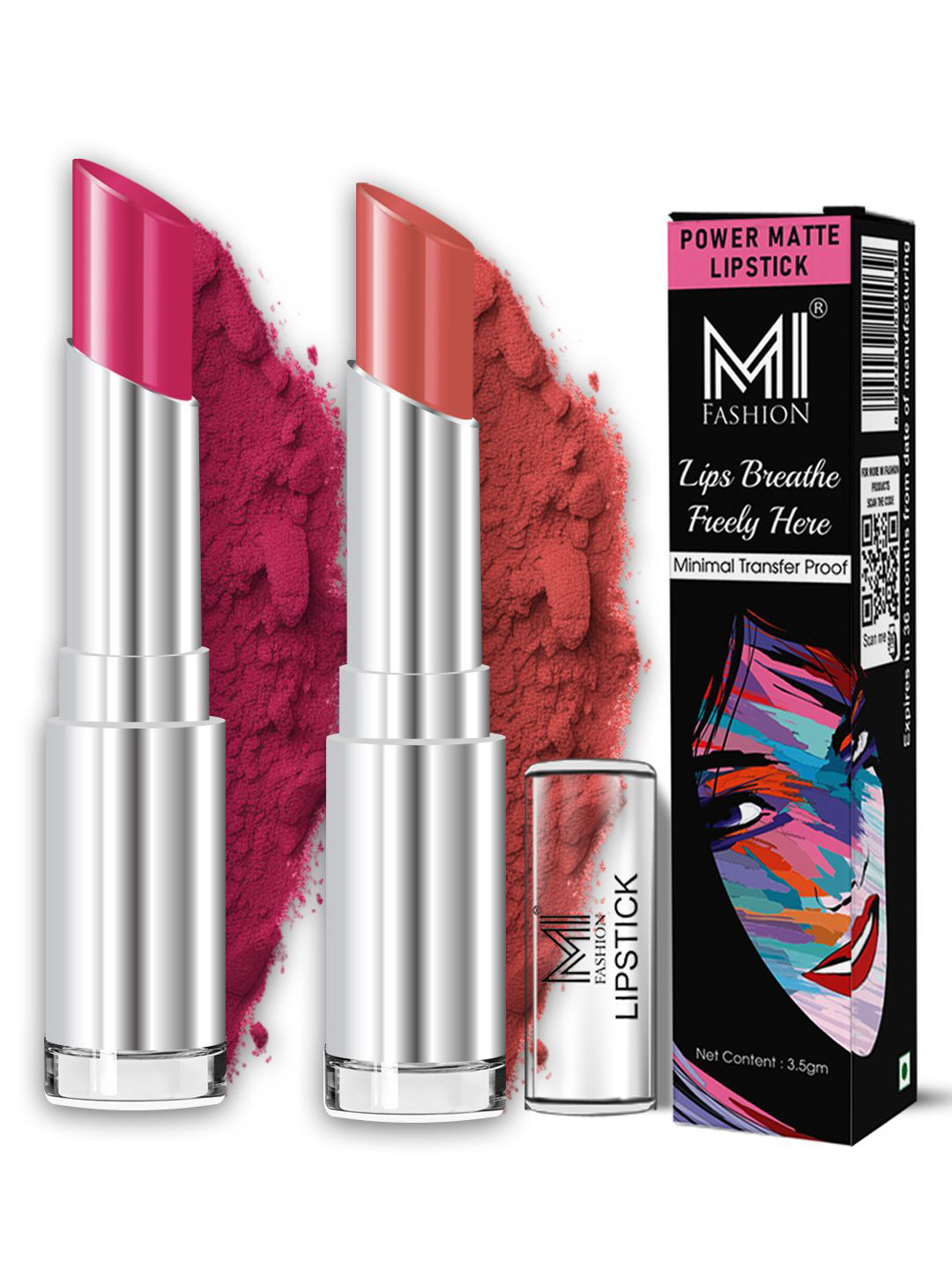 MI FASHION Set Of 2 Bold Matte Smudge Free Waterproof Lipstick -Rose Pink 14-Dark Rose 21