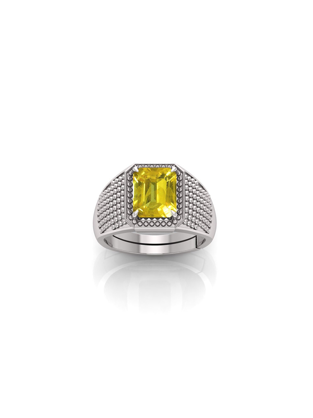 RRVGEM 12.25 Ratti Yellow Sapphire Pukhraj Gemstone Silver Plated Ring Adjustable Ring Size 16-22 f