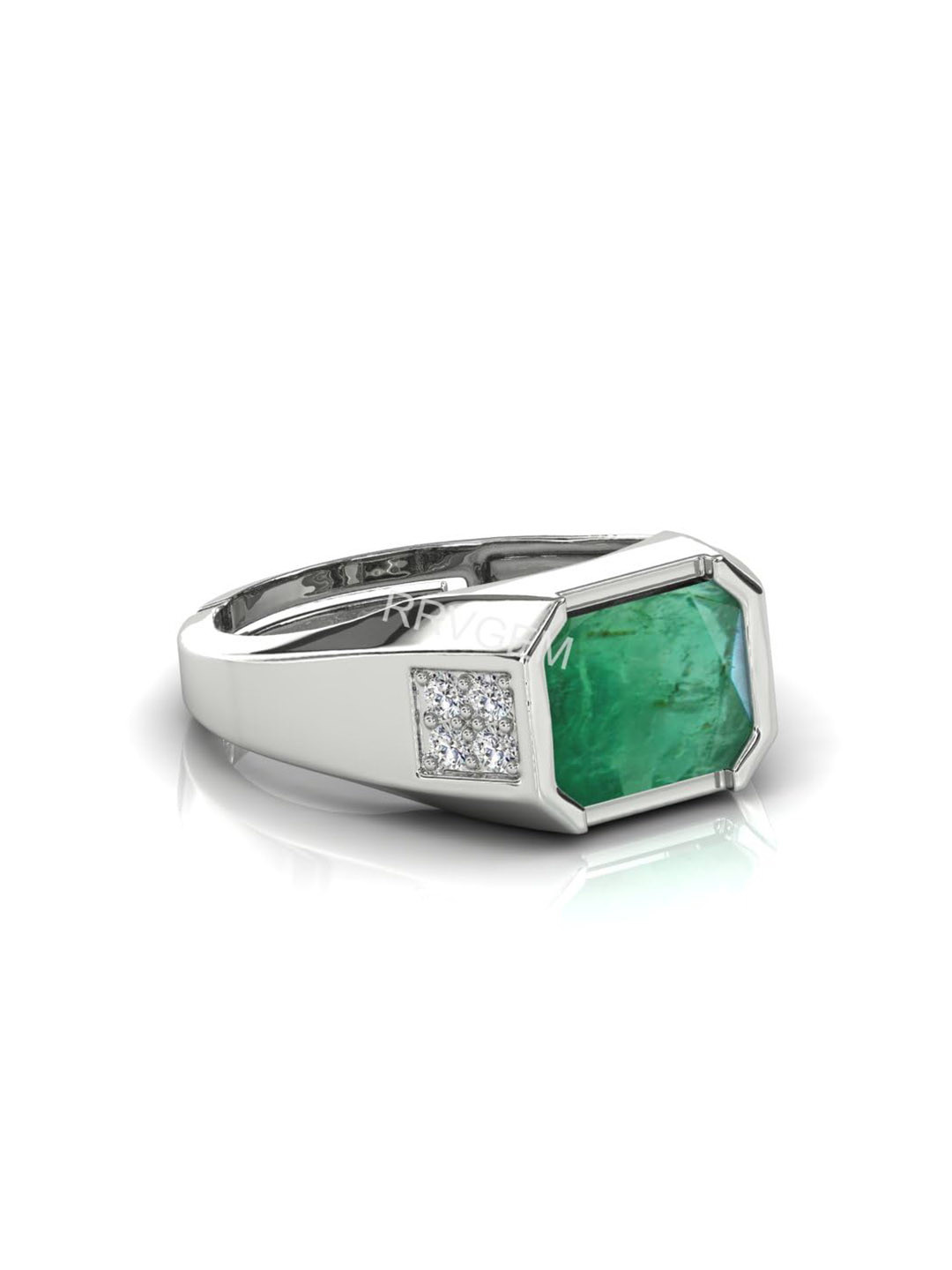 RRVGEM Emerald Ring 8.25 Ratti 7.70 KT Emerald Ring Silver Plated Adjustable Finger Ring