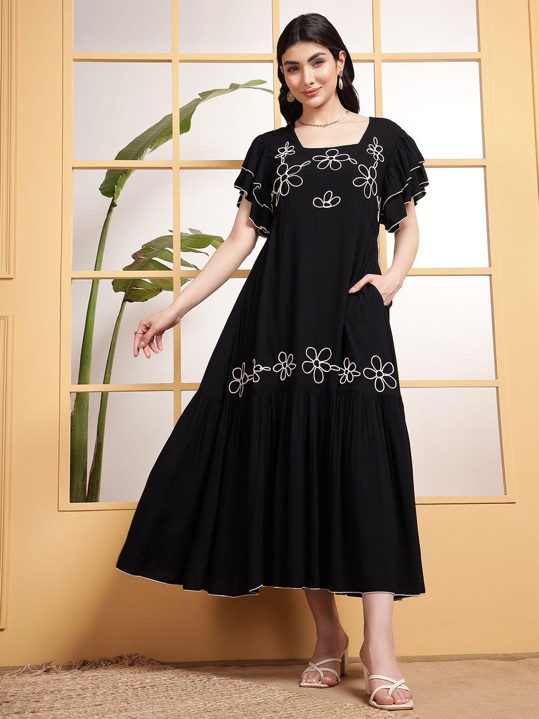 DEEBACO Women Fit & Flare Midi Dress