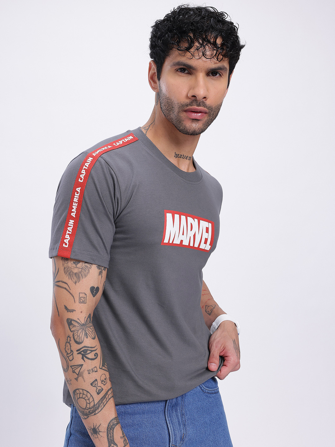 glitchez Shoulder Strip Marvel Print T-shirt