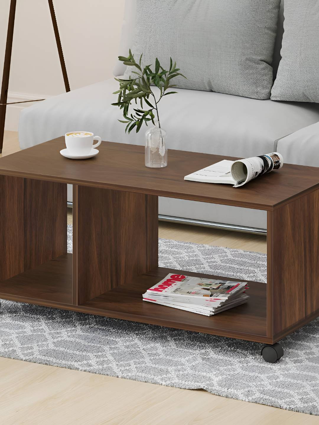 bluewud Taury Brown & Black Textured Wooden Rectangle Coffee Table