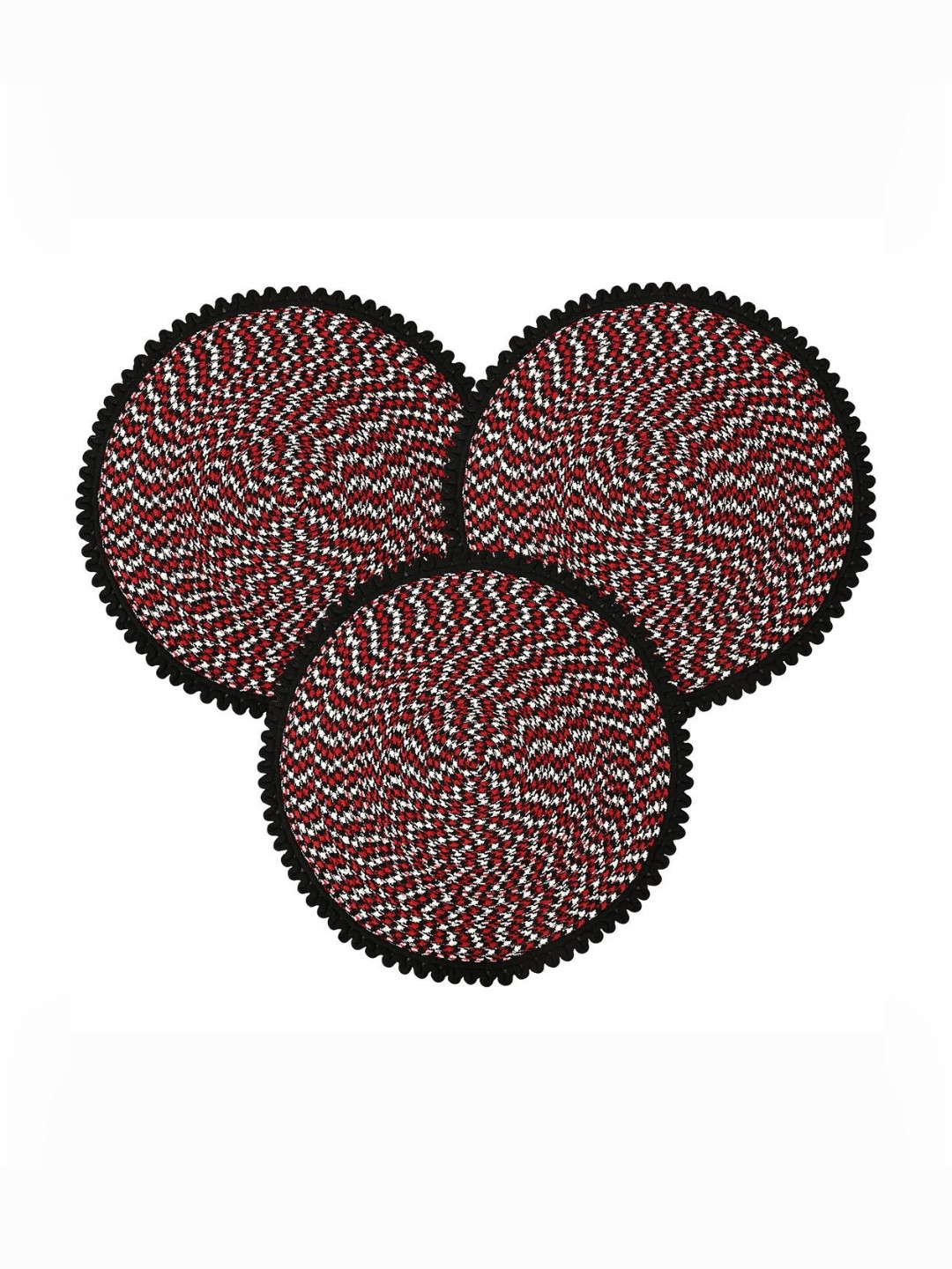 Aura Black & Red 3 Pcs Round Durable Door & Bathroom Mat