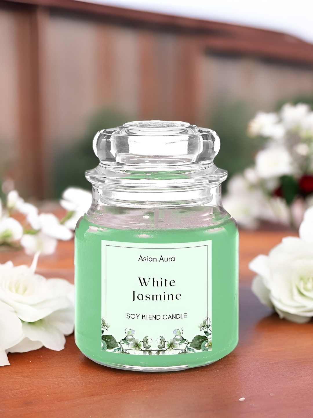 Asian Aura Scented 1 Wick White Jasmine Solid Geometric Regular Jar Candles