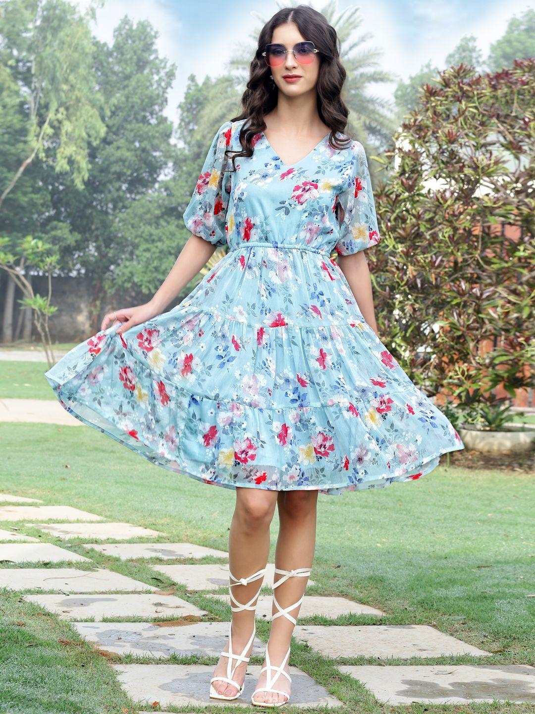 Sera Women Light Weight Flowy Pastel Bloom Cottagecore Heaven Dress