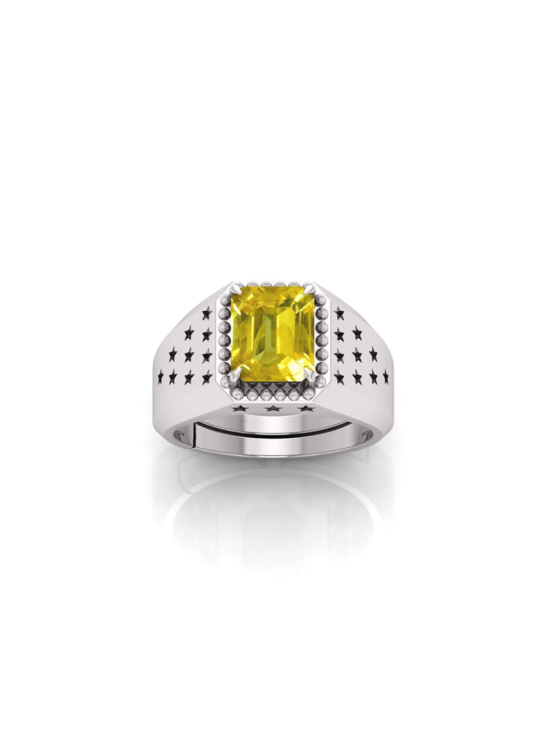 RRVGEM Yellow Sapphire 10.00 Ratti Yellow Pukhraj Silver Plated Ring