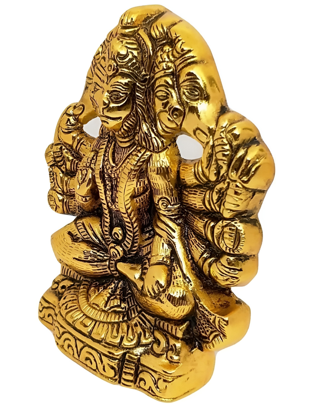 Aura Panchmukhi Hanuman Gold Metal Metallic Prayer Room Tiny Showpiece -