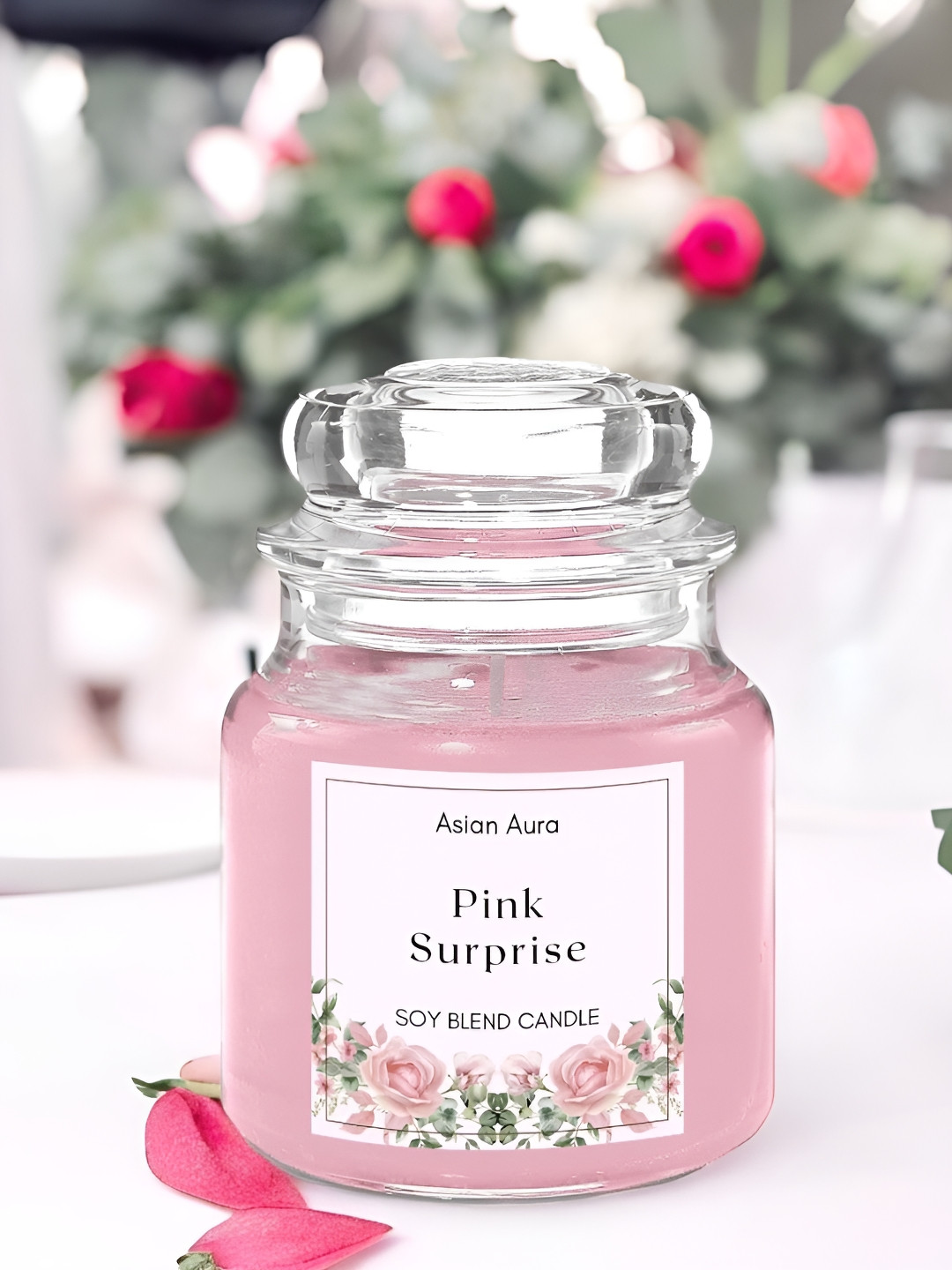 Asian Aura Scented 1 Wick Pink Rose Solid Geometric Regular Jar Candles