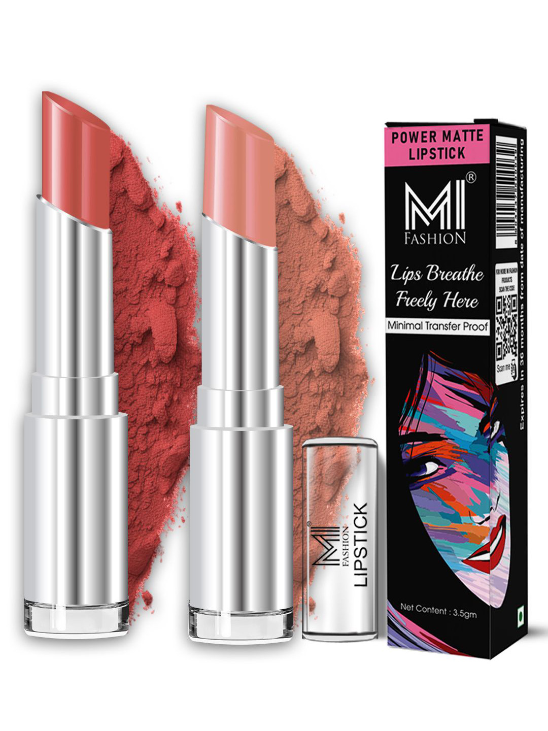 MI FASHION Set of 2 Smudge Proof Lightweight Bold Matte Lipsticks -3.5g- 21-25-Nude