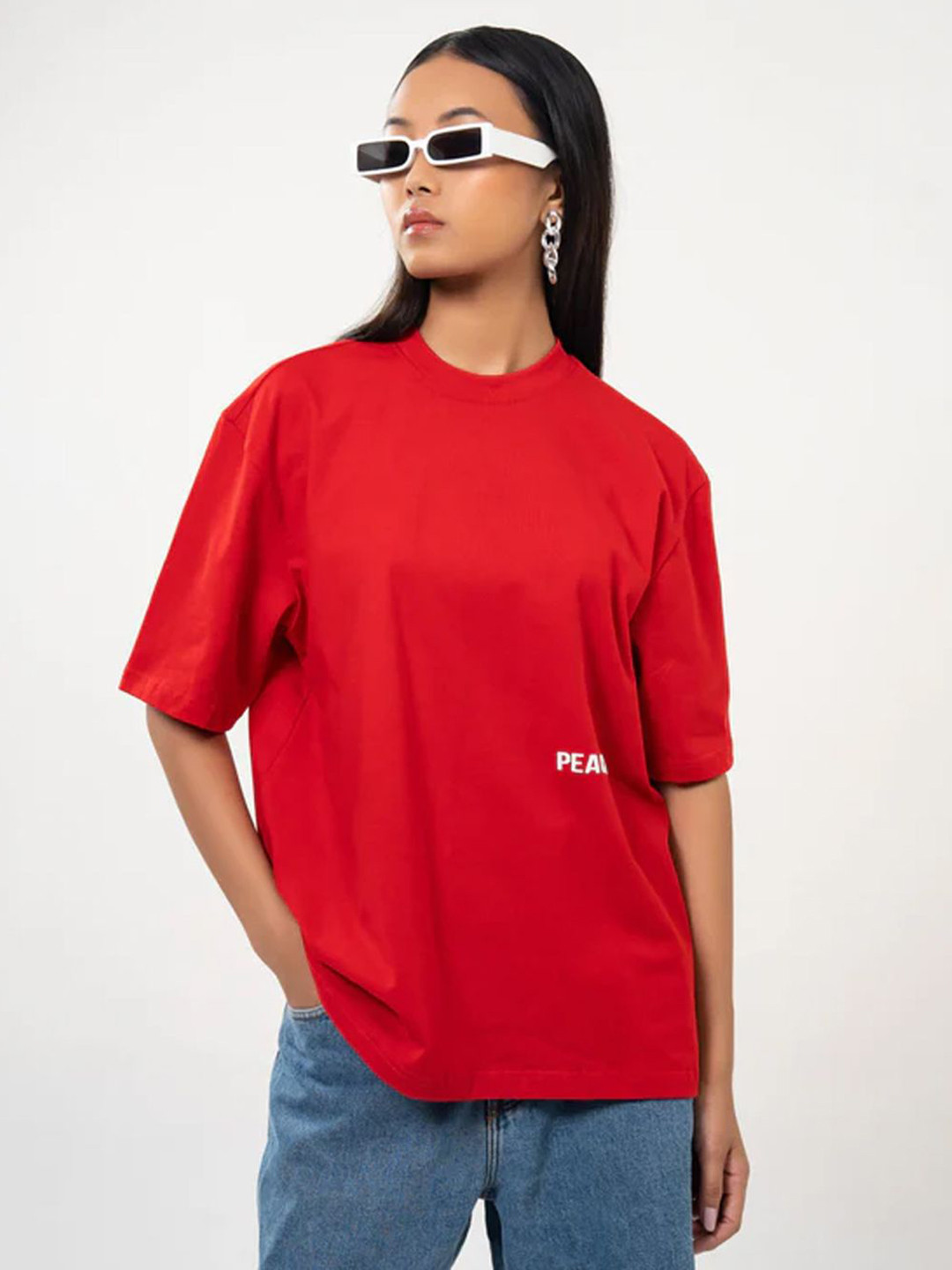 Peach Round Neck Cotton Oversized T-shirt