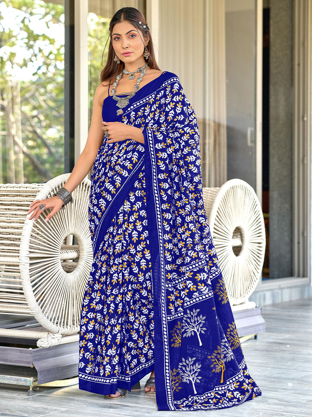 HMP Fashion Ajrak Ikat Block Print Saree