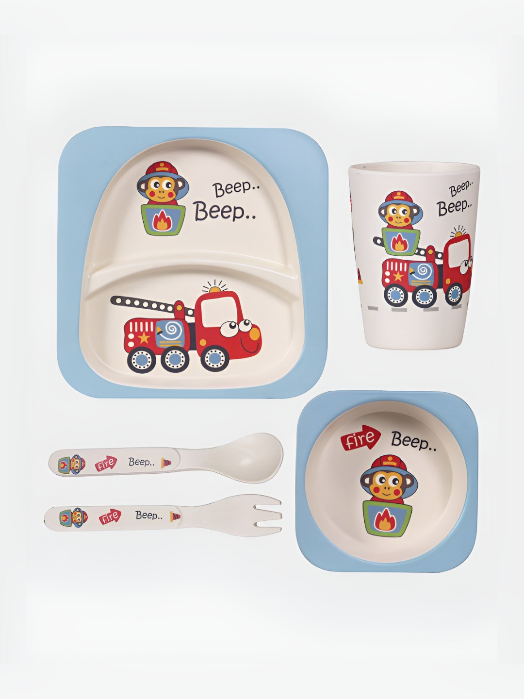 Polka Tots Toddlers & Babies White Cartoon Characters Bamboo Fiber 5 Piece Dinner Set