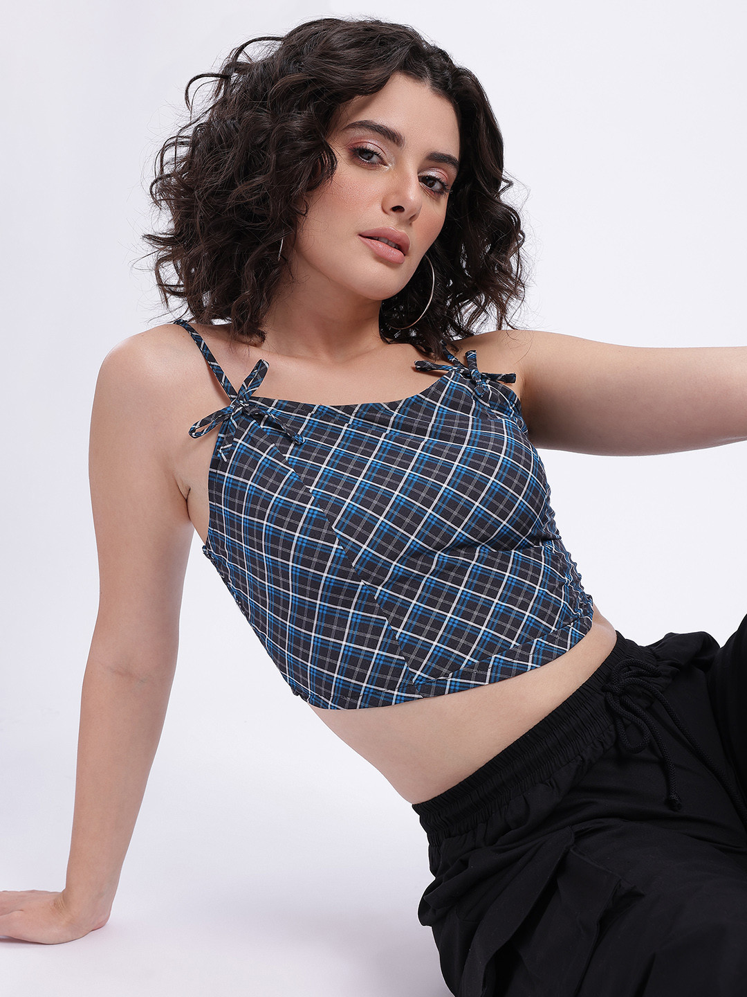 Noble Tartans Checked Crop Top with Bows