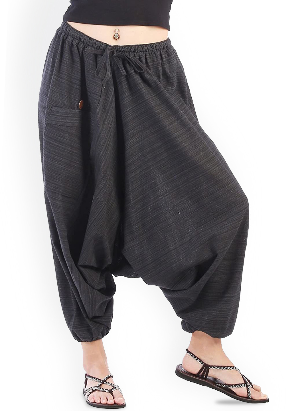 WHITEWHALE Unisex Loose Fit Striped Harem Pants