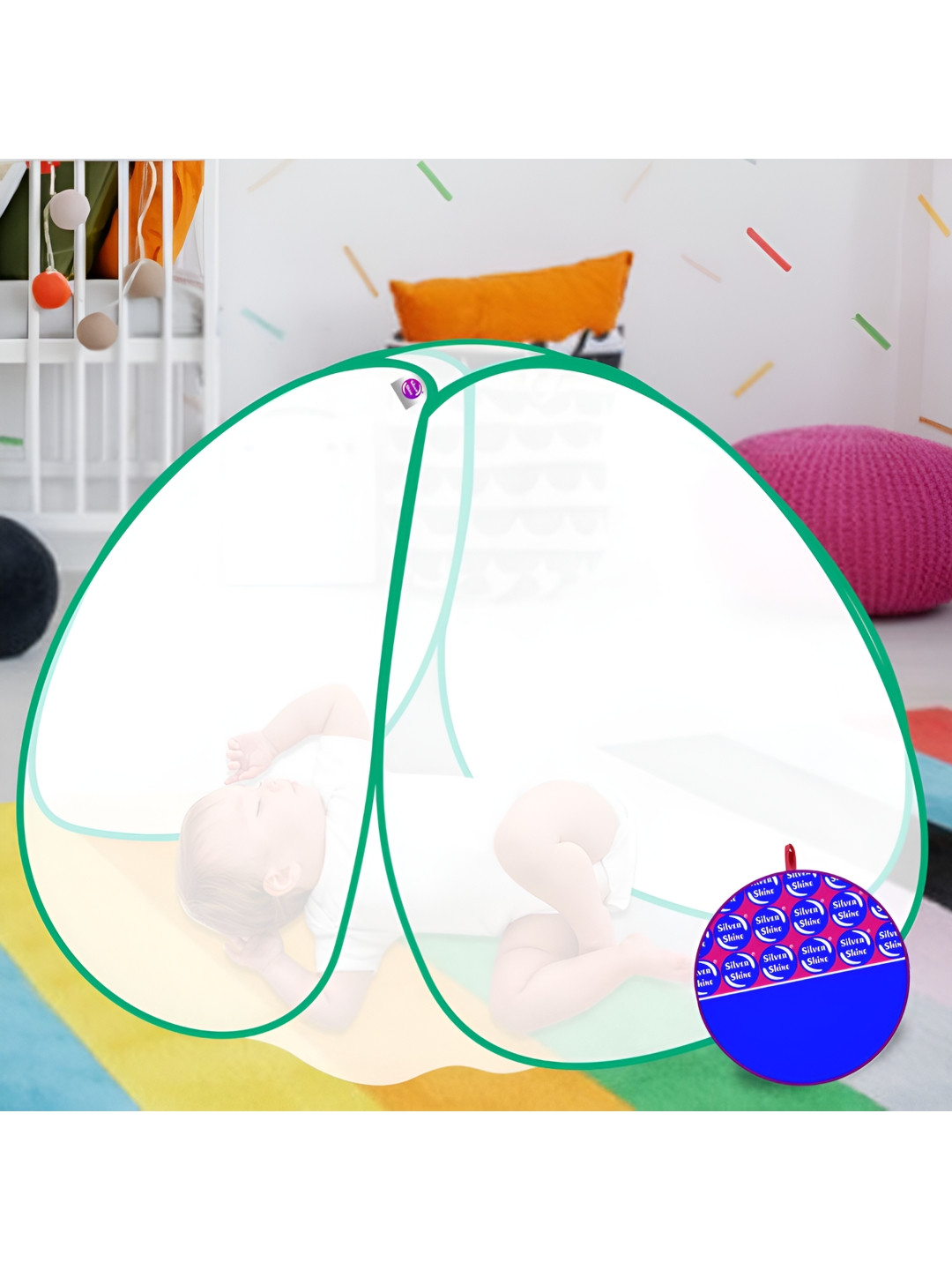 Silver Shine White Polyester Crib Mosquito Nets