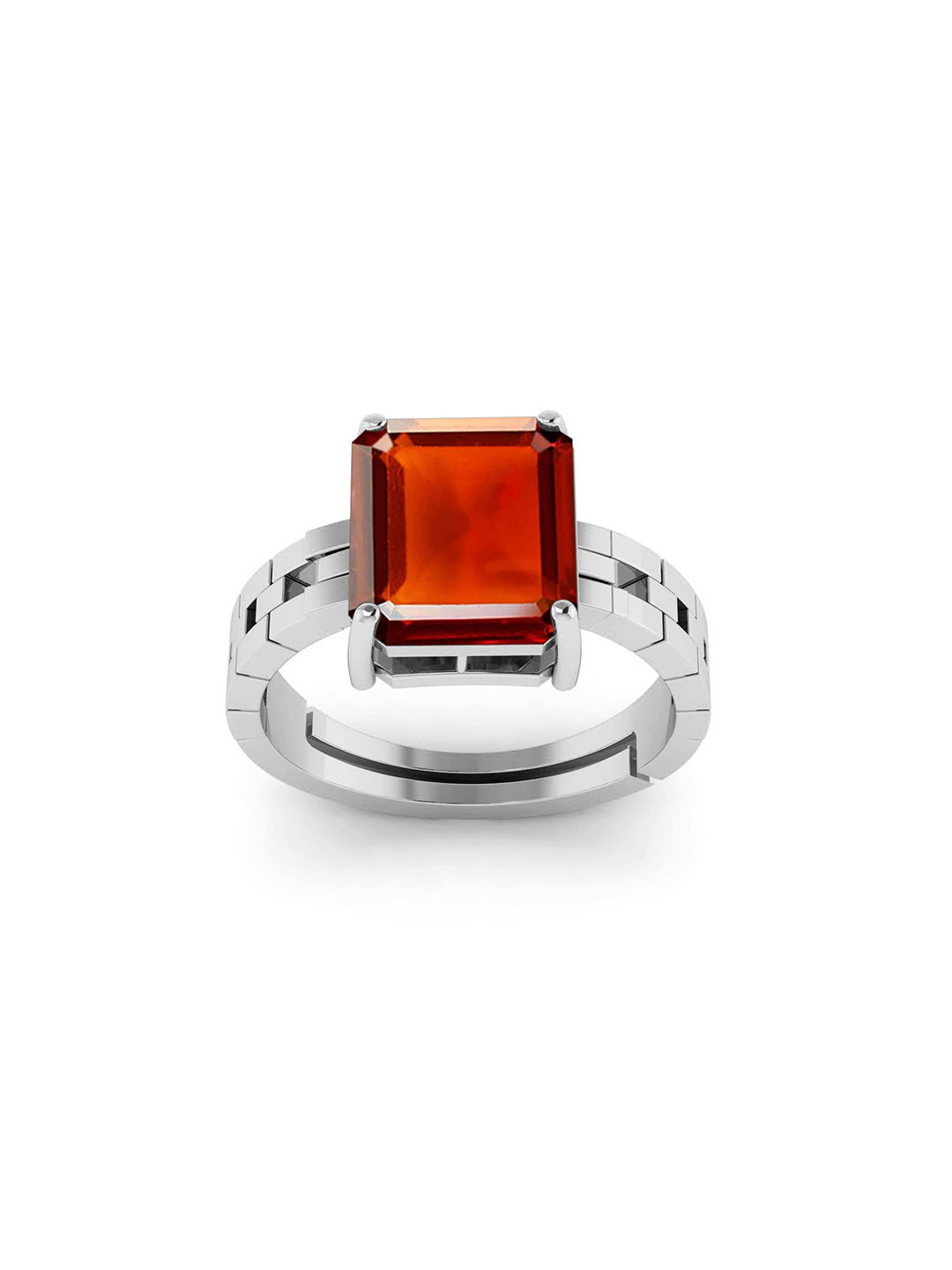 RRVGEM 11.25 KT Gomed Stone Astrological Silver Plated Ring Adjustable Gomed Hessonite A