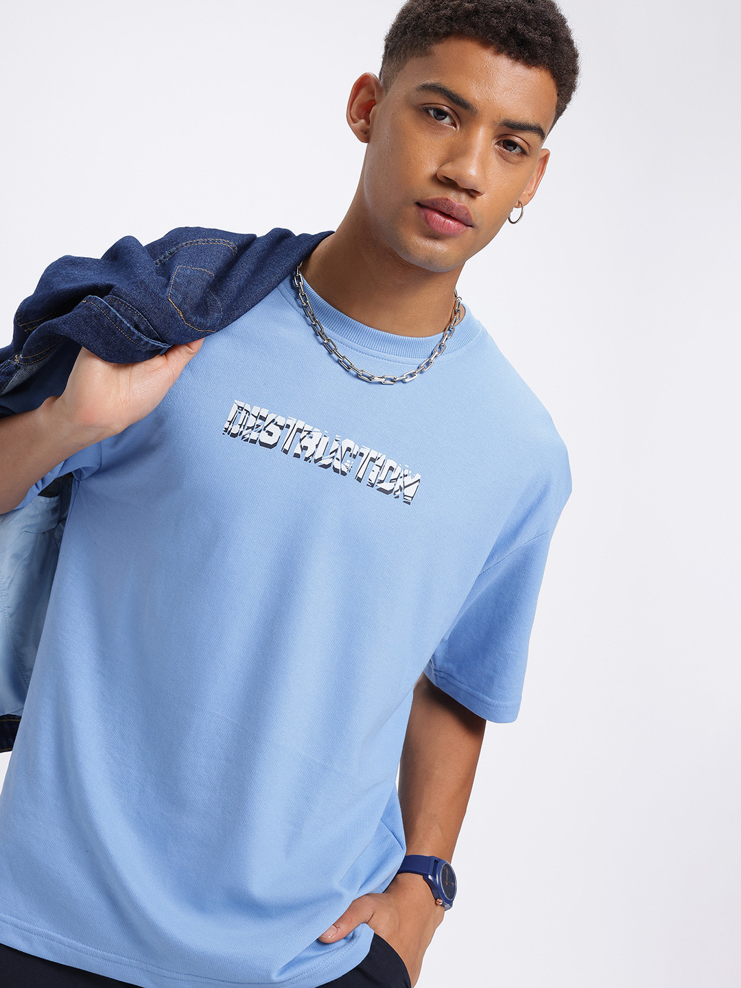 glitchez Textual Printed Oversized Fit T-shirt