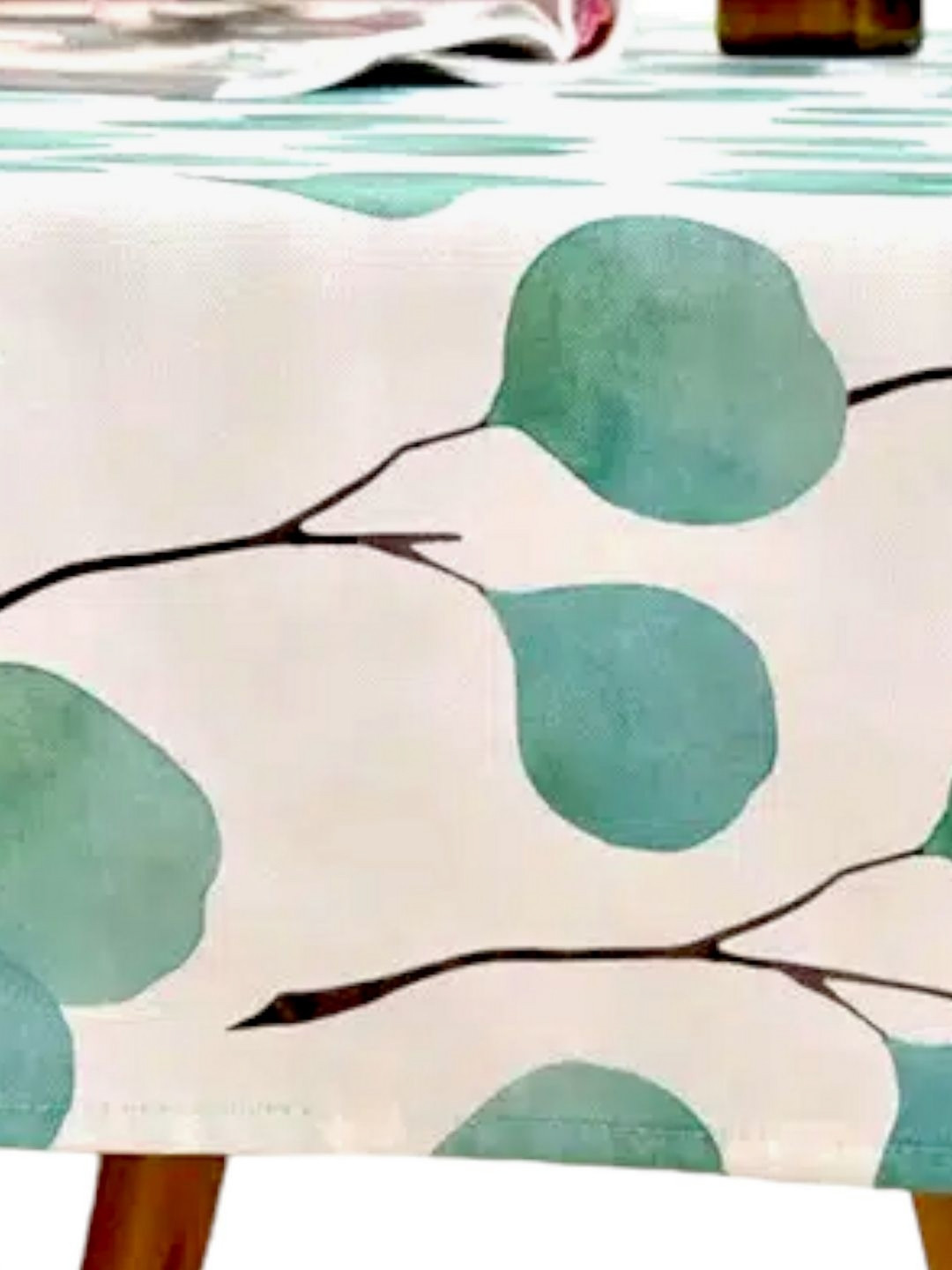 LUSHLYF White Floral Cotton 4-Seater Eucalyptus Serenity Tablecloth