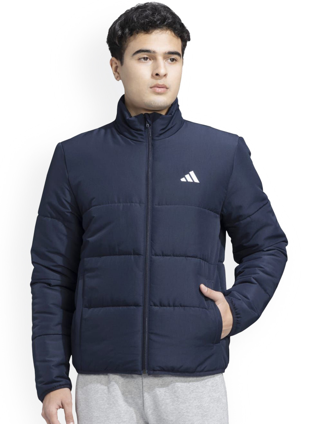 ADIDAS Men Mock Collar Solid Puffer Jacket