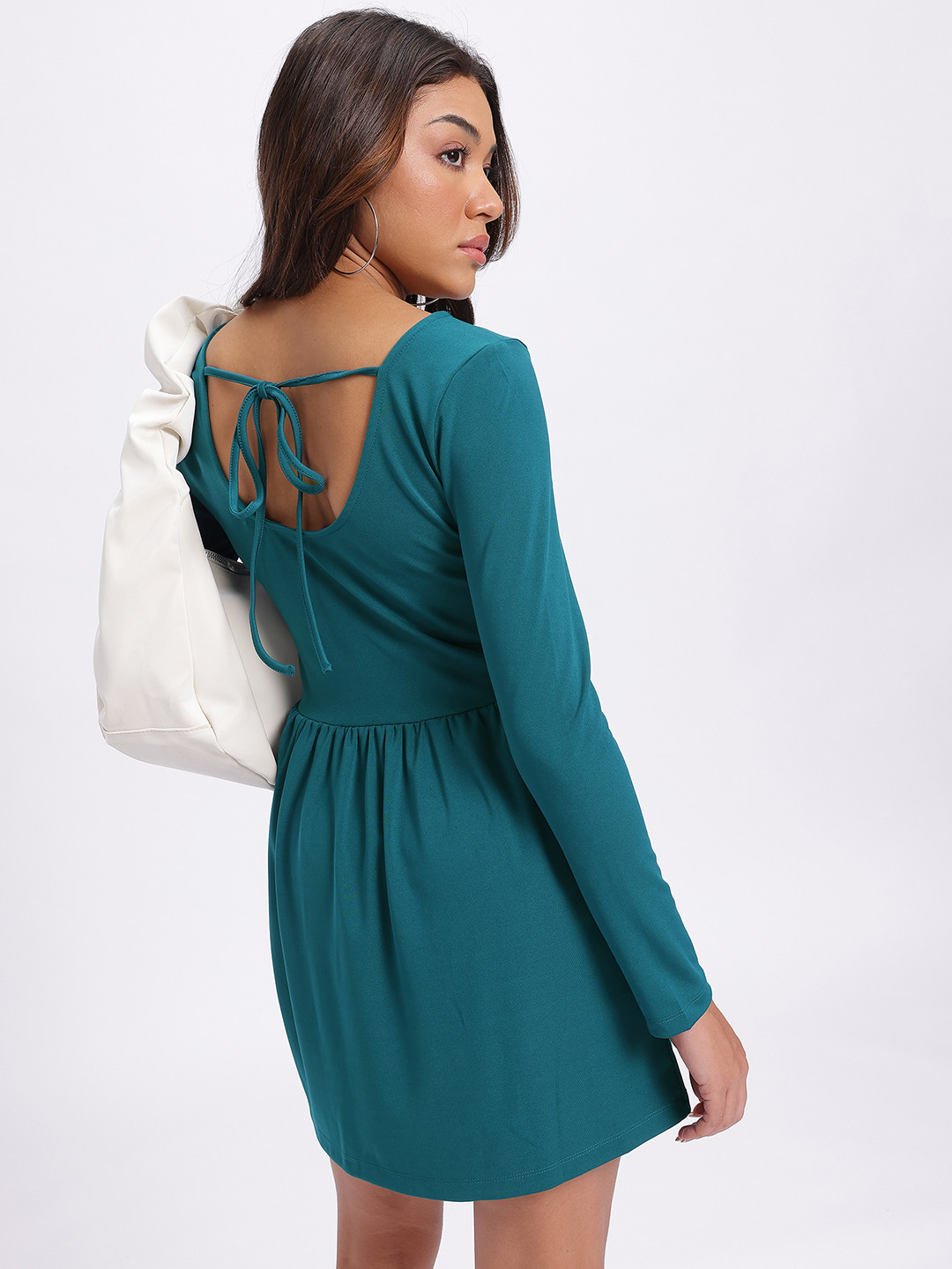 glitchez Scoop Neck Tie-Up Back Fit & Flare Dress
